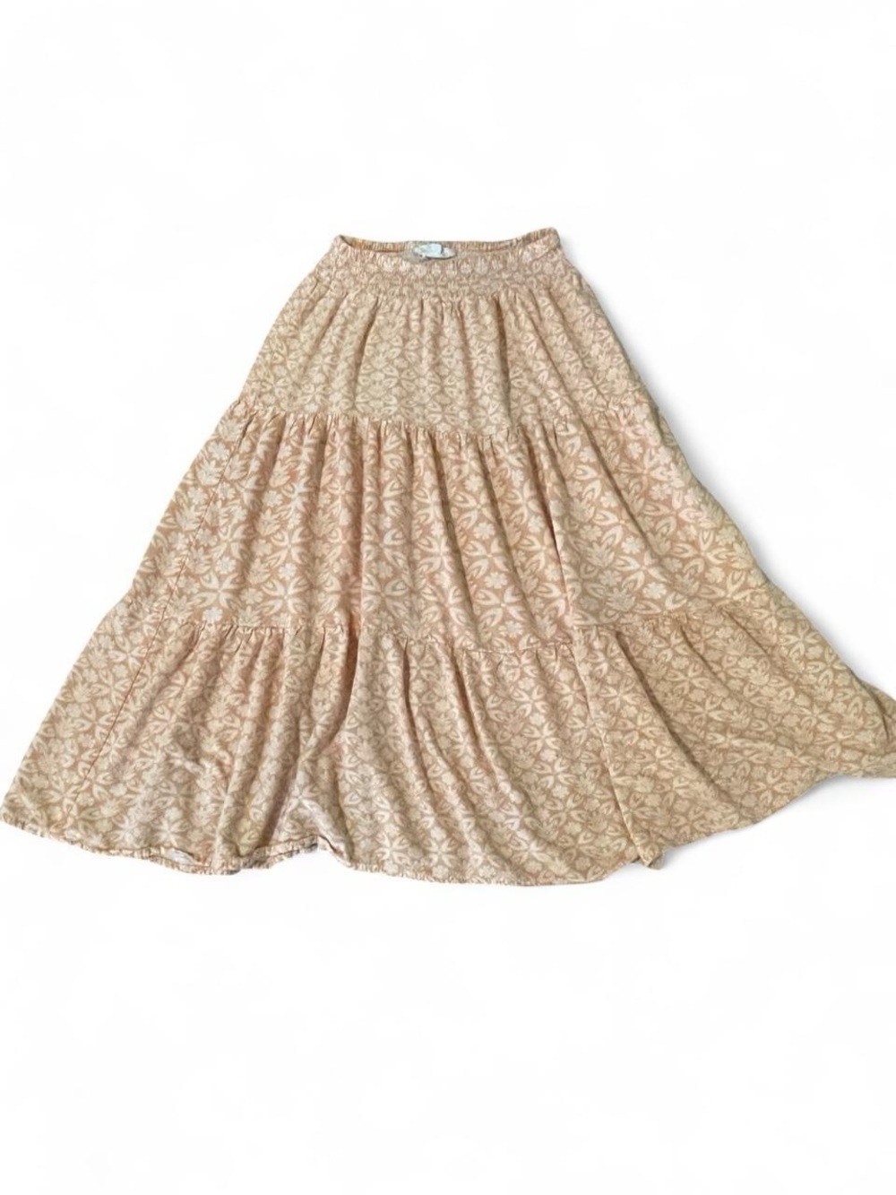 Bohemian Tiered Maxi Skirt in Soft Blush Floral